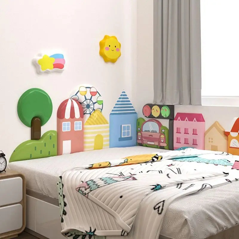 décoration murale enfant pare chocs lit dino arbre animal cartoon bleu orange