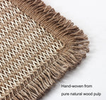 Sets table rectangulaires tressés bohèmes beige marron vert olive franges rustiques naturels