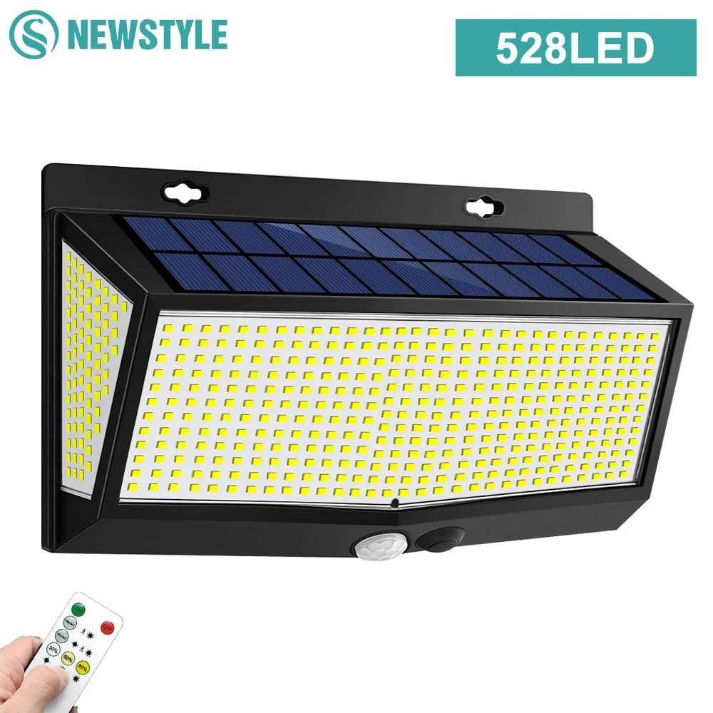 lampe solaire moderne 528 led noir bleu blanc capteur mouvement ip65 étanche