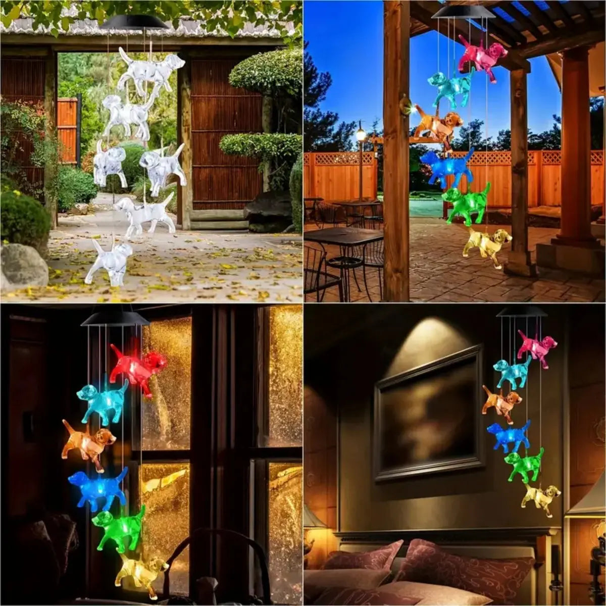 Mobile lumineux solaire multicolore figurines animales deco balcon jardinextérieur led