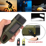 torche rechargeable solaire manivelle vert olive texture antidérapante boucle montagne trois leds