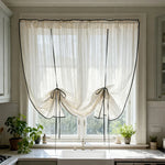 rideau blanc cassé transparent rustique tissu texturé fenêtre extérieure chambre salon