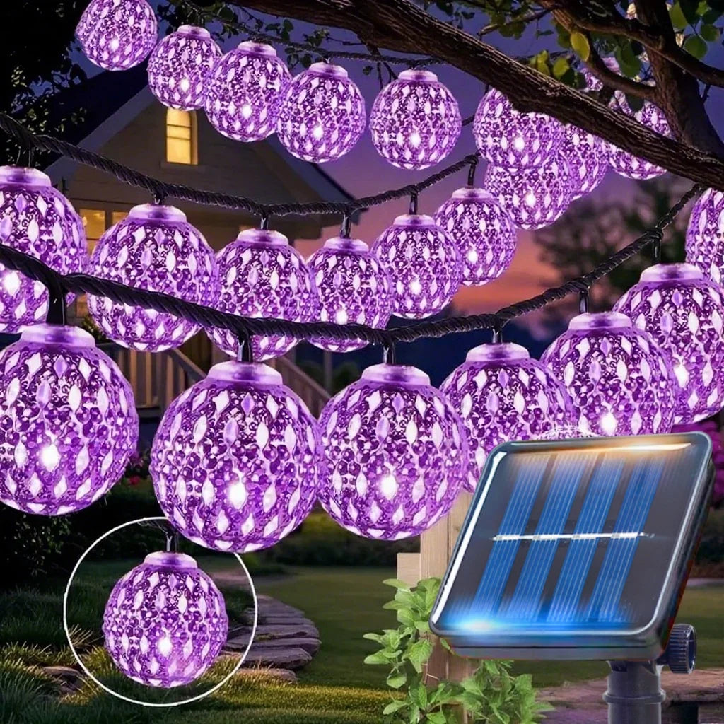 guirlande lumineuse solaire or noir 50 led modes moderne perforée géométrique festive extérieure