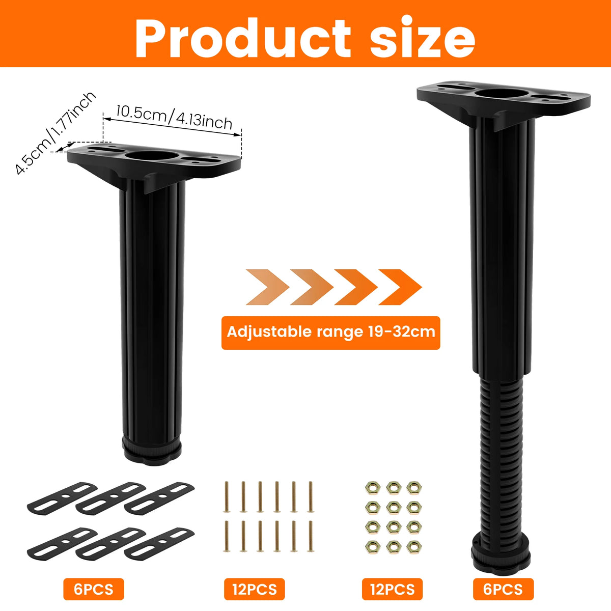 supports pieds lit réglables hauteur 19 32cm noir doré acier inoxydable industriels minimalistes fixations