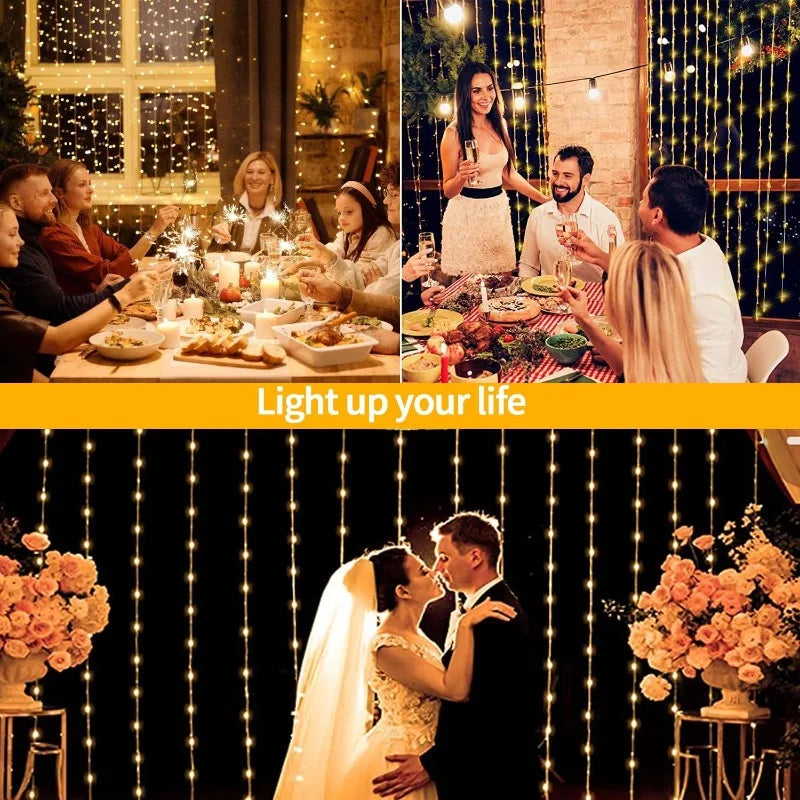 rideau lumineux led blanc chaud 300 leds 3x3m ip65 moderne panneau solaire télécommande adaptateur