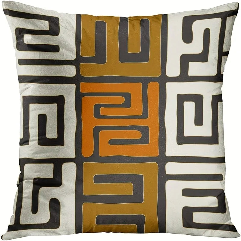 housse coussin polyester motif géométrique noir marron décoration intérieure moderne lit salon