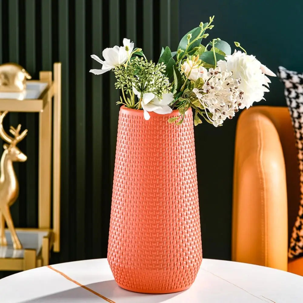 vase céramique vert orange blanc texture tissée moderne fleurs artificielles salonDecoration