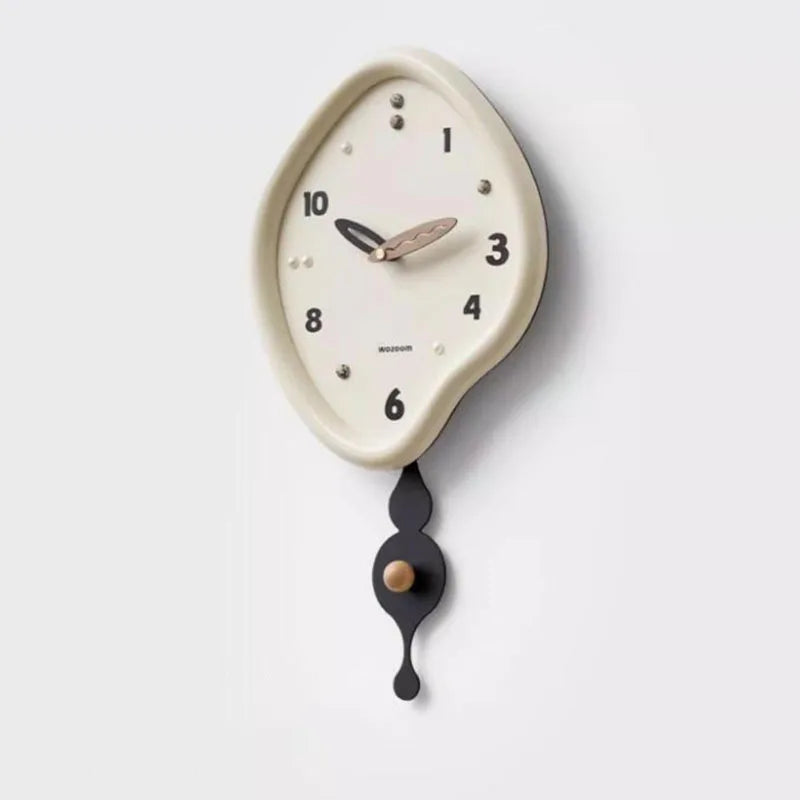 horloge murale moderne abstraite géométrique salon blanc noir pendule marron unique aiguille fixations