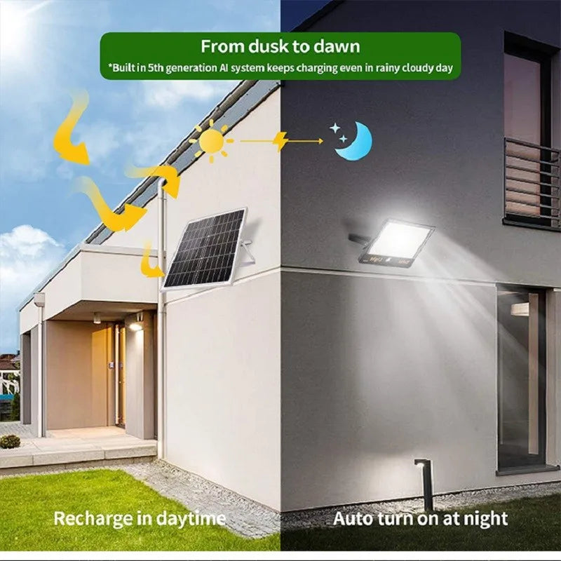 Projecteur solaire éclairant une allée de jardin la nuit