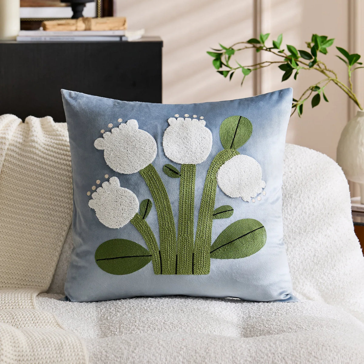 housse coussin velours floral nordique moderne carré décoration maison voiture 45x45cm polyester coton