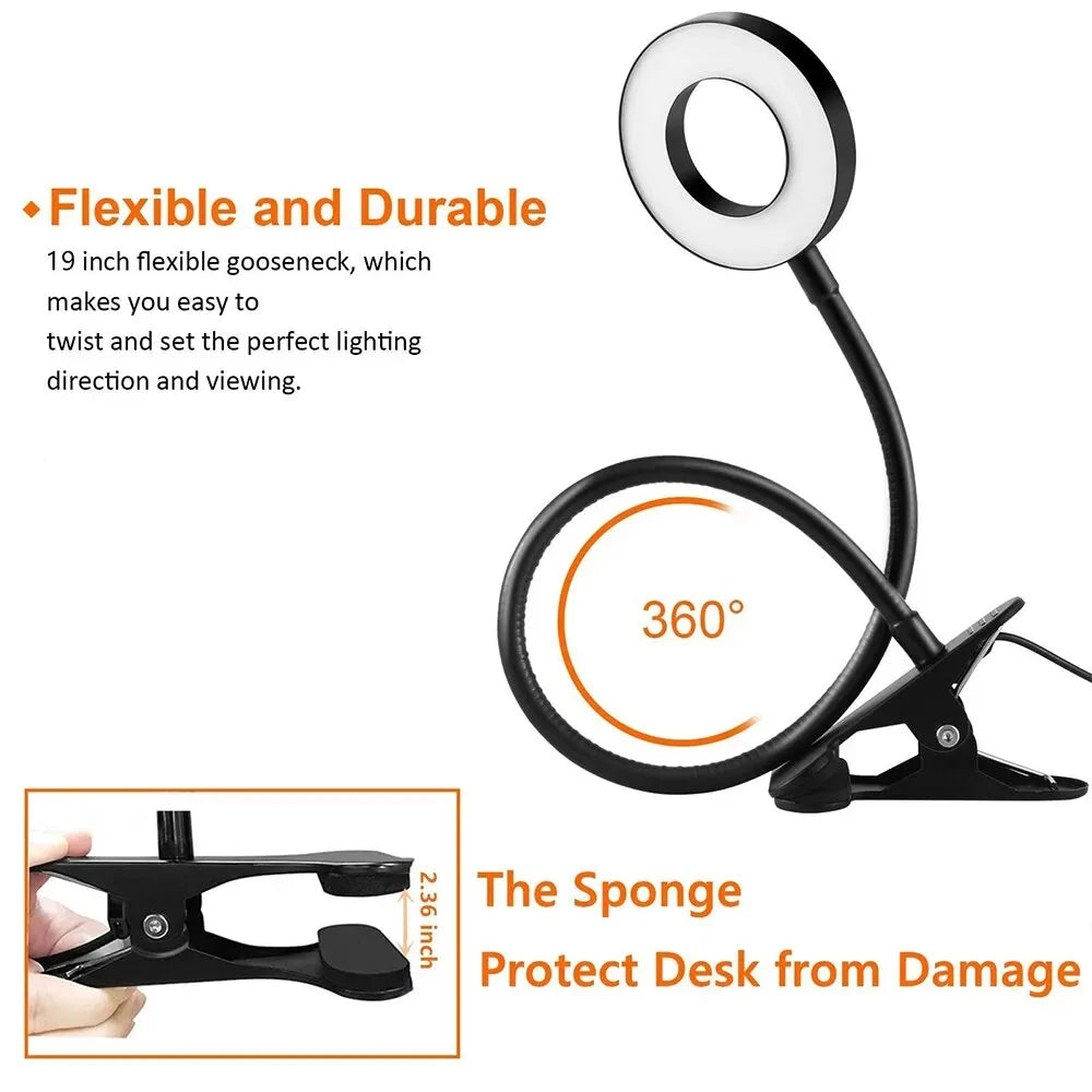 lampe led flexible pince usb noir moderne interrupteur tactile rechargeable 360degrotation chargeusb