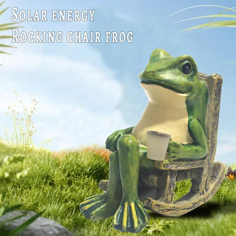 lumière solaire extérieure grenouille résine verte assise chaise artisanale led étanche jardin decoration