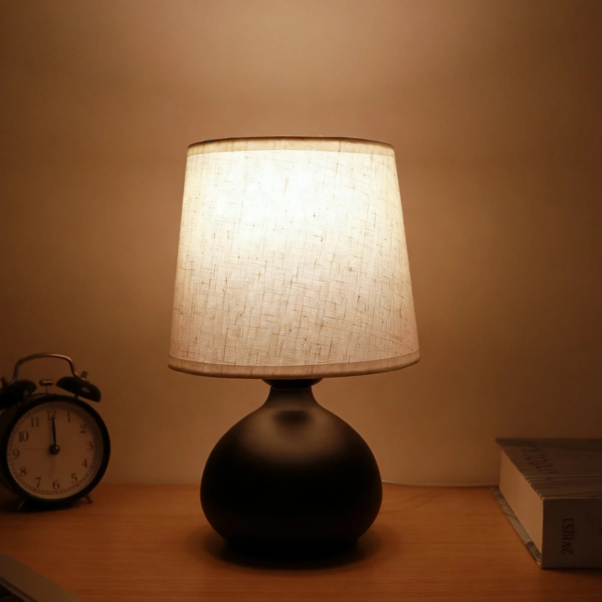 lampe chevet moderne abatjour beige motif herbe base marron stable usb rechargeable