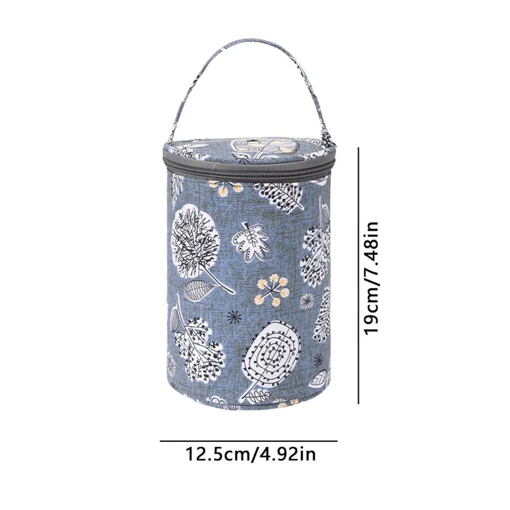 Sac rangement laine moderne noir rouge fleurs poignée amovible crochet pelotes mesures pratique