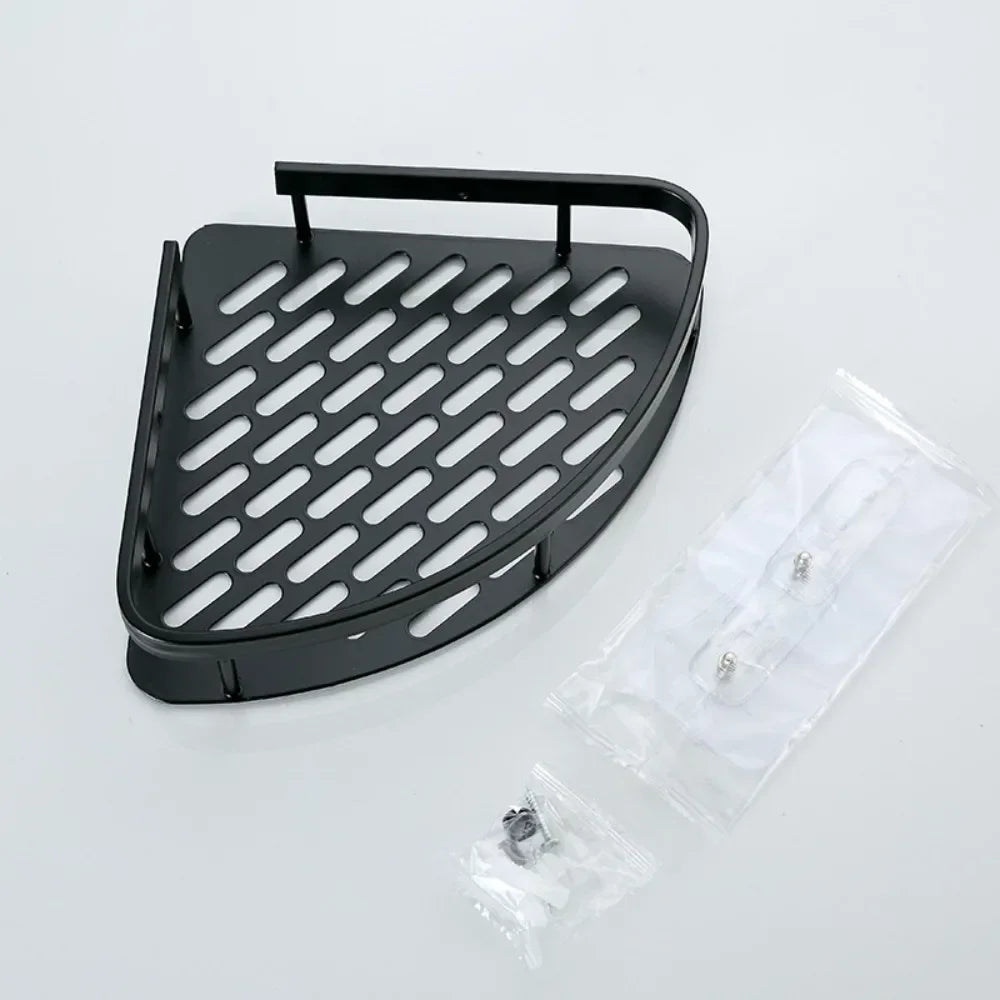 étagère salle bain noir moderne grille perforations vis fixations