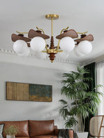 lampe suspendue or classique bois foncé tête translucide led salon chambre
