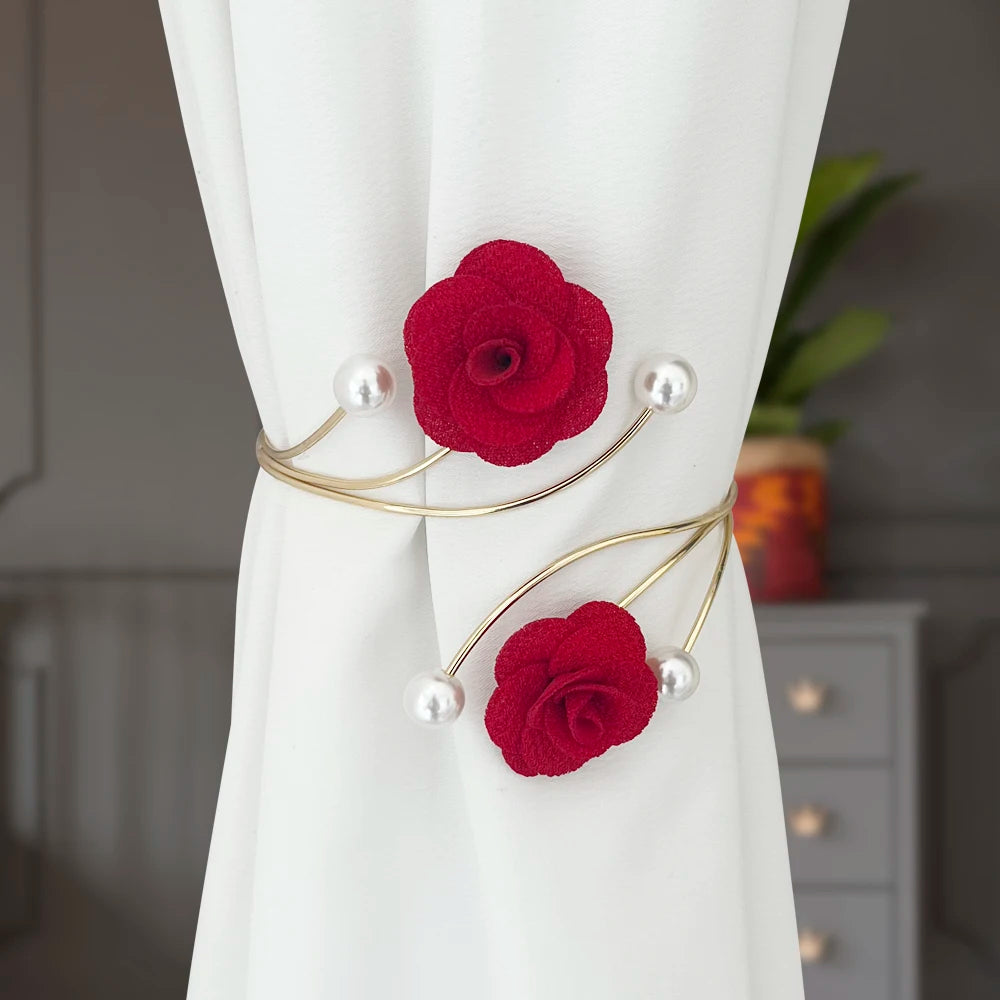 accessoires fenêtre rideau clips roses tissu moderne élégant off white rouge doré