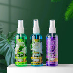 spray parfum fleurs imprimées bouteille transparente moderne orange jaune vert bleu violet lavender jasmine