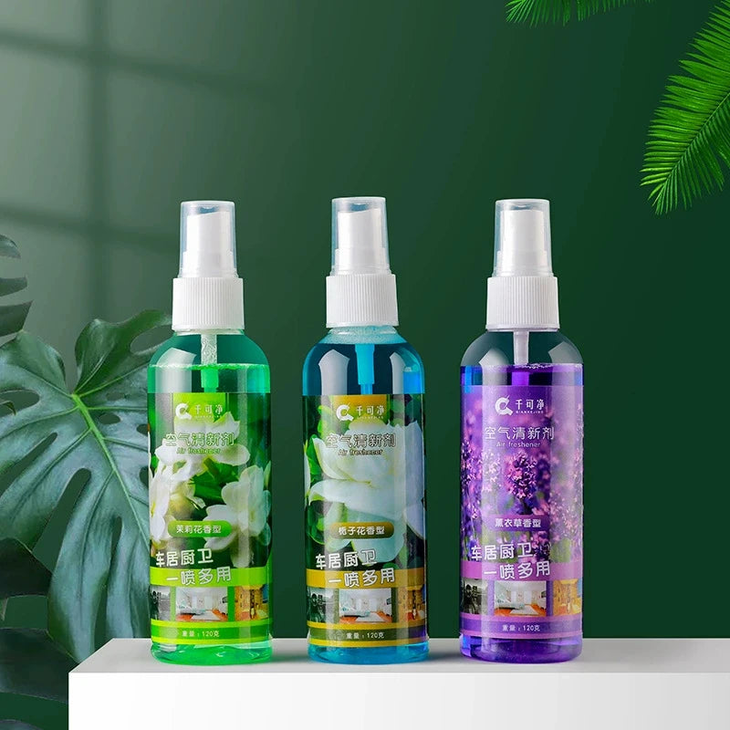 spray parfum fleurs imprimées bouteille transparente moderne orange jaune vert bleu violet lavender jasmine