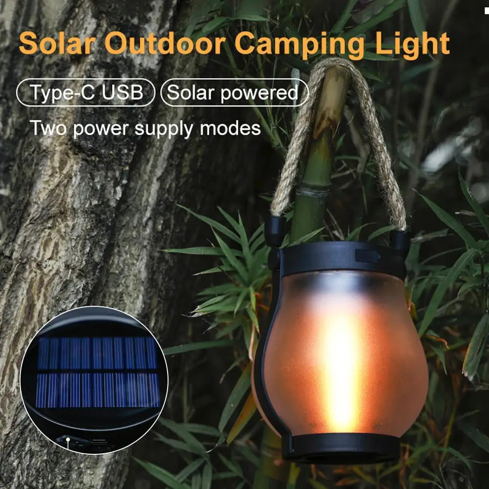 lanterne solaire rechargeable effet flamme transparente moderne rustique corde argentée noire orangée