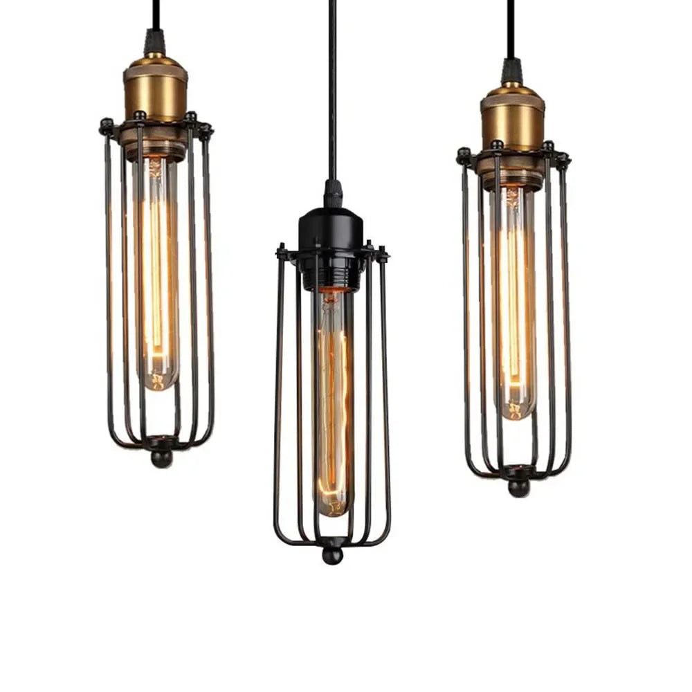 lampe suspendue industrielle vintage noir doré cage métallique ampoule filament transparent opaque