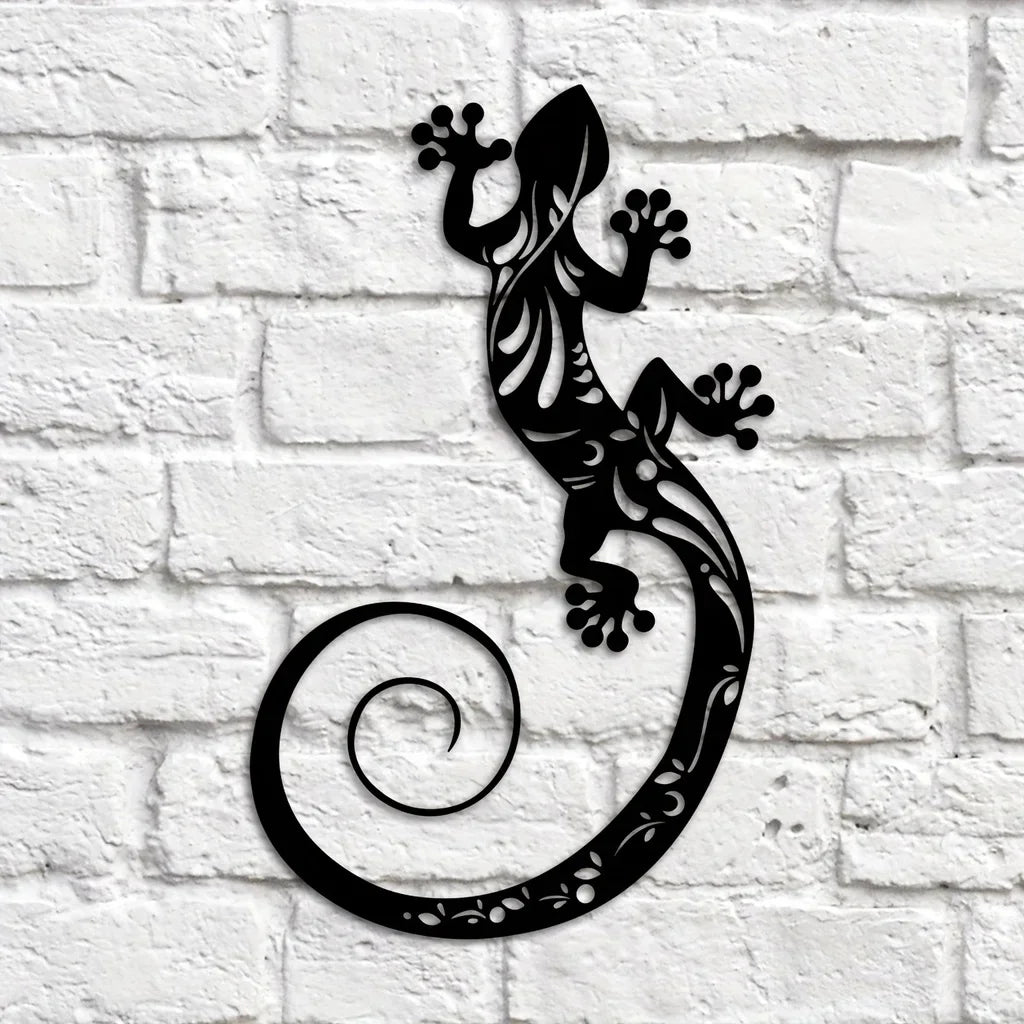 sculpture métal moderne lézard motifs floraux noir décoration intérieure salon chambre