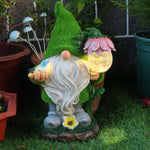 statue gnome solaire decoration jardin lumiere nocturne fleur oiseau transparence féerique rustic