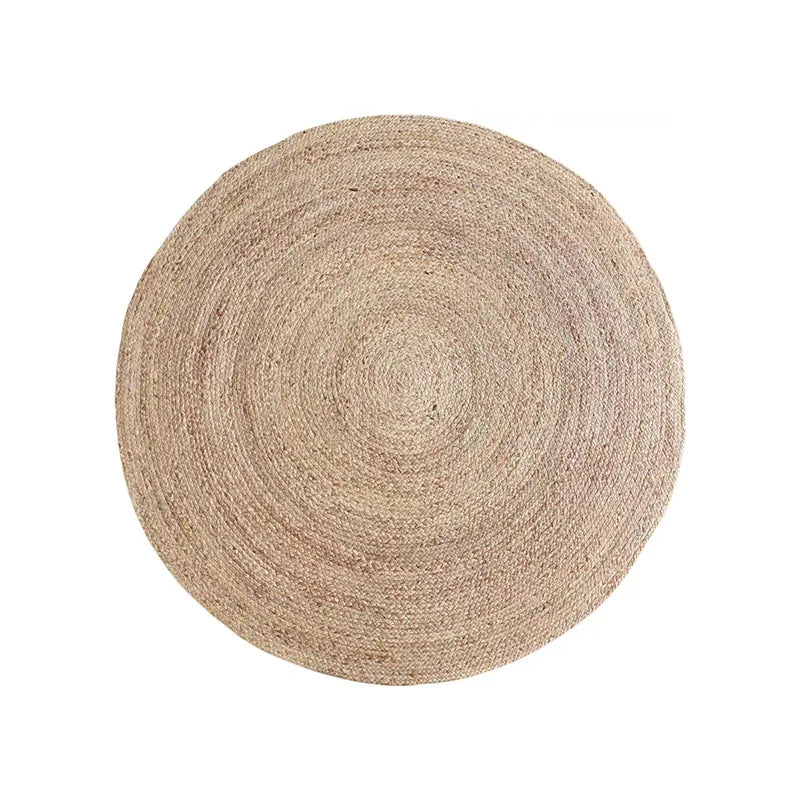 tapis rond naturel tissage motifs circulaires texture tissée moderne salon chambreOpaque beigeclair artisanal