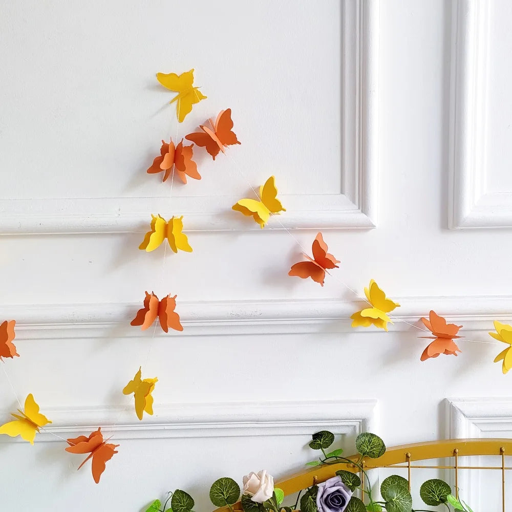 guirlande papillons 3d multicolore décoration anniversaire mariage baptême fêtes années