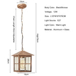lampe suspendue vintage noir bronze verre transparent barreaux carré salon chambre adjustable(chain)