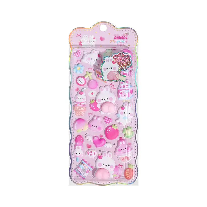 sticker kawaii animal fruit mignon adhésif rose blanc ours chat lapin fleur cœur jeunes