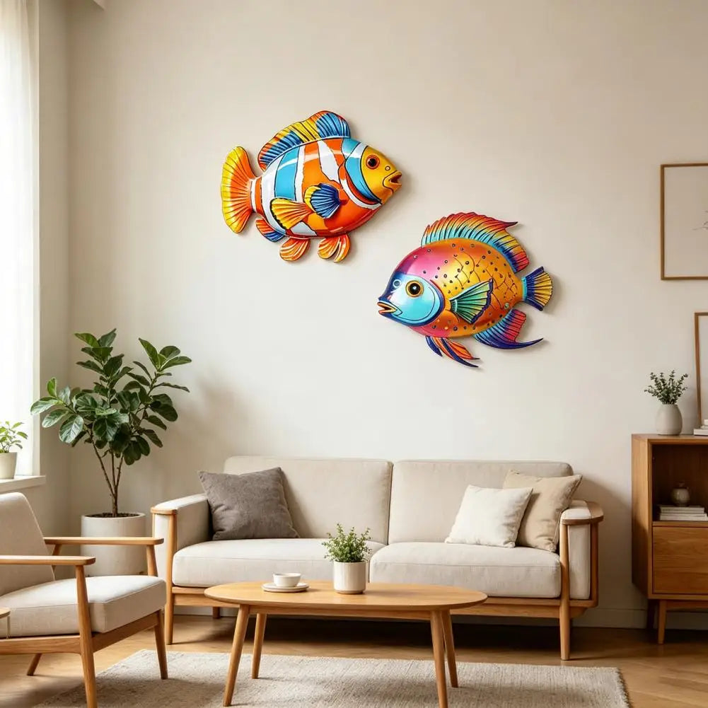 décoration murale plaques poissons colorées artisanal moderne orange bleu blanc vert rose jaune