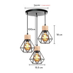 suspension lumineuse industrielle cage métal finition bois naturel ampoule filament noir moderne