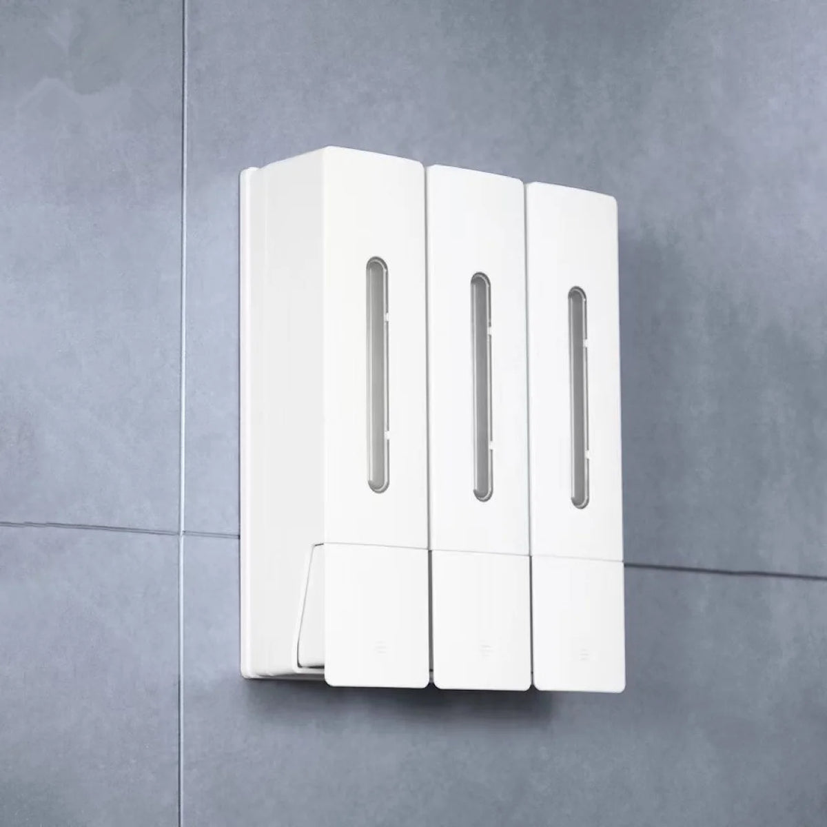 distributeur savon mural adhésif moderne noir blanc grande capacité 400ml