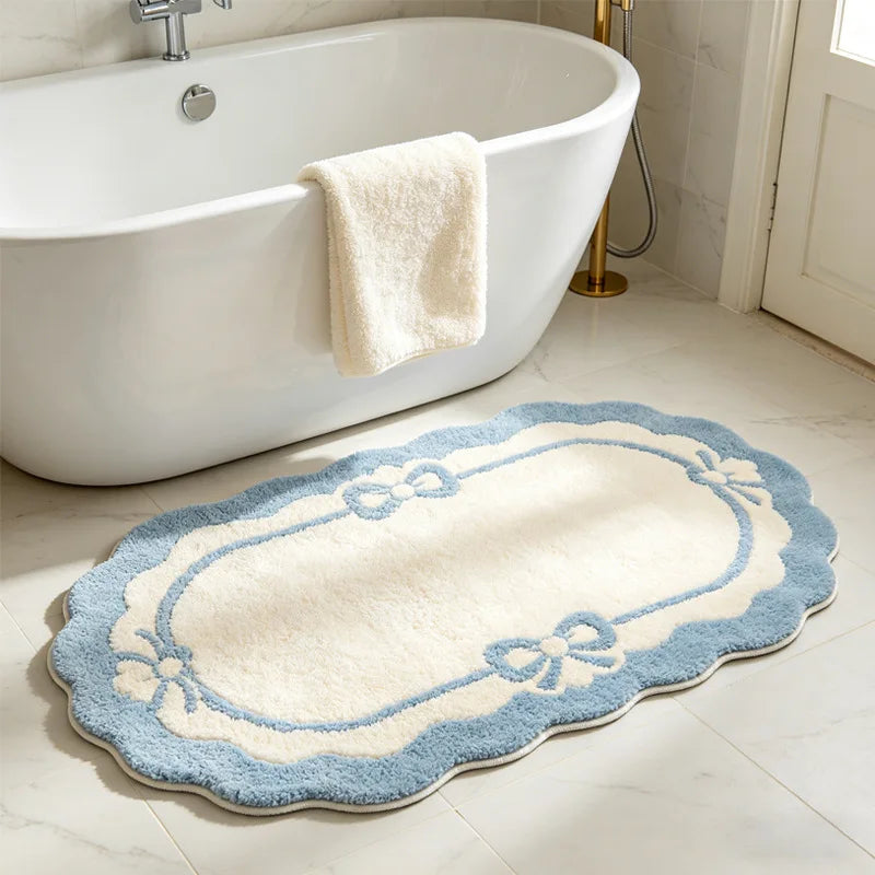 tapis bain moelleux imitation cachemire motif noeuds blancs doux salle bain