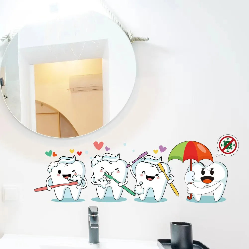 autocollant mural cartoon dents brosse dents cœurs interdit virus enfantin