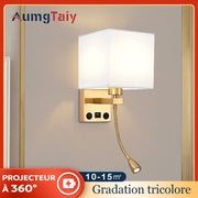 lampe murale led or blanc rose projecteur rotatif 360 abatjour tissu moderne élégant usb