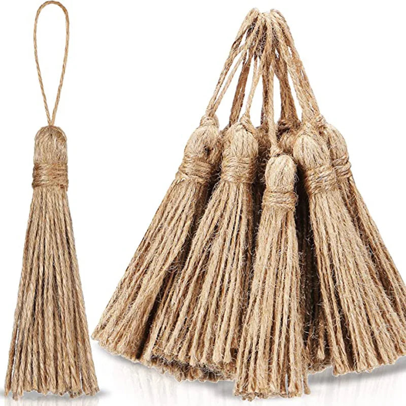 pompons jute rustiques décor maison rideau artisanal beige clair tissage non uniforme opaques festive