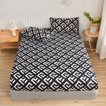 ensemble literie moderne noir blanc motif géométrique drap housse couette deux taies oreillers bord