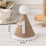 chapeau anniversaire enfant rayures pompon chiffres decoratif festif adhésif blanc marron bleu orange