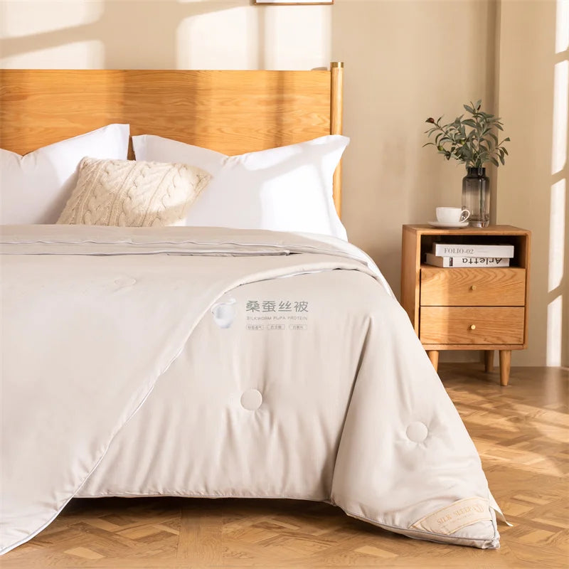 couette coton soie mûrier imprimée quatre saisons hiver été lit adulte minimaliste fixations