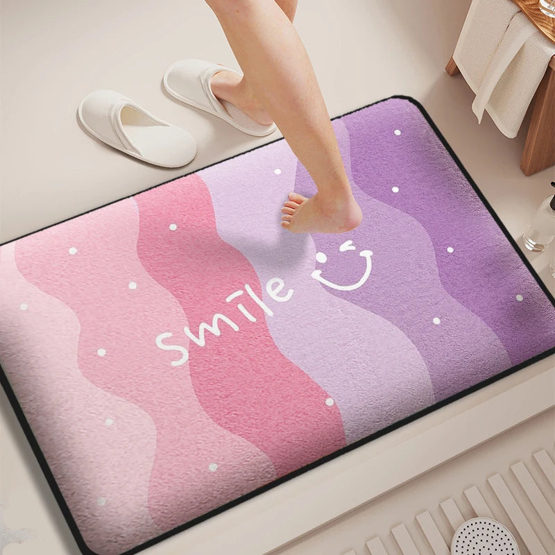 tapis sol violet rose blanc rayures pois smile adhésif moderne antidérapant salle bain douche