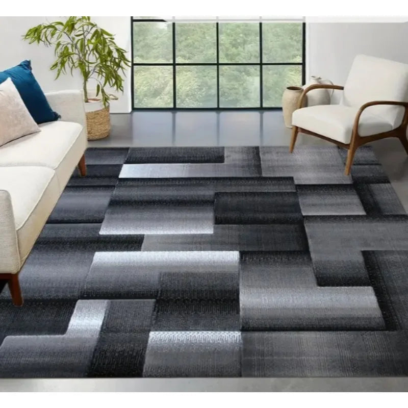 tapis moderne gris noir motif géométrique carré salon chambre intérieur extérieur décoration maison grande