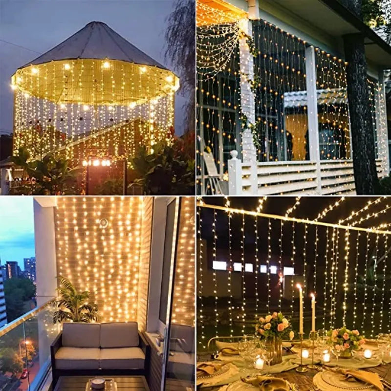 rideau lumineux led solaire multicolore moderne 3mx1m 3mx2m 3mx3m decoration exterieure fete jardin vacances