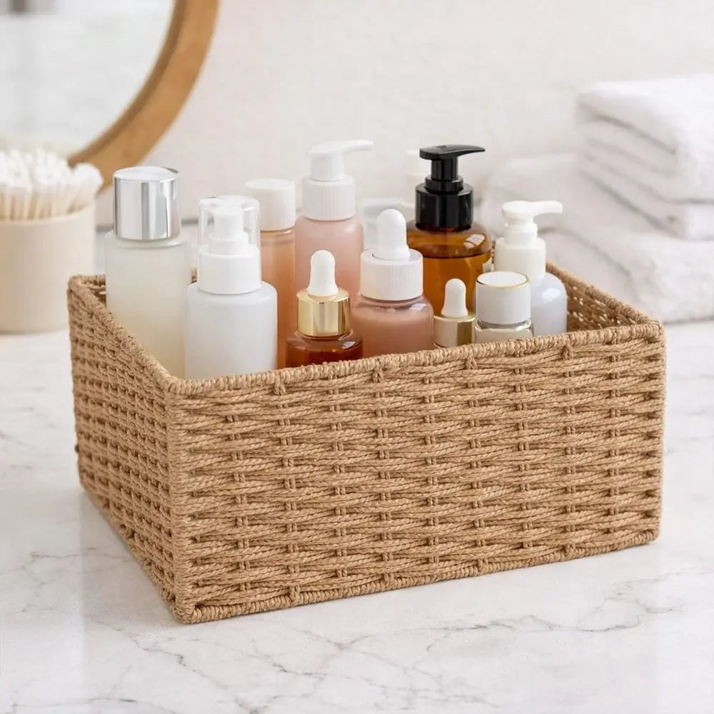 panier rangement tressé rustique bohème réutilisable cosmétiques objets divers grande capacité marron naturel