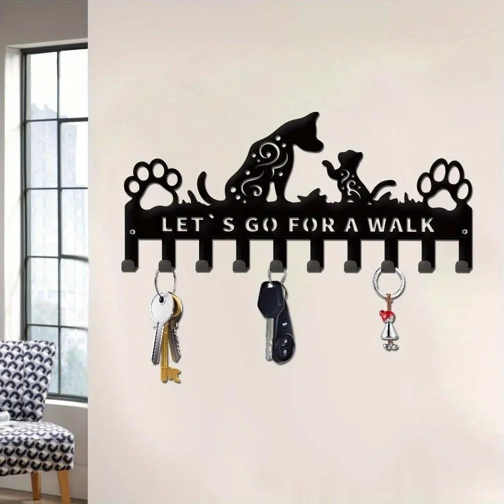 porte clefs mural noir silhouette chien pattes moderne decoration maison objet decoratif