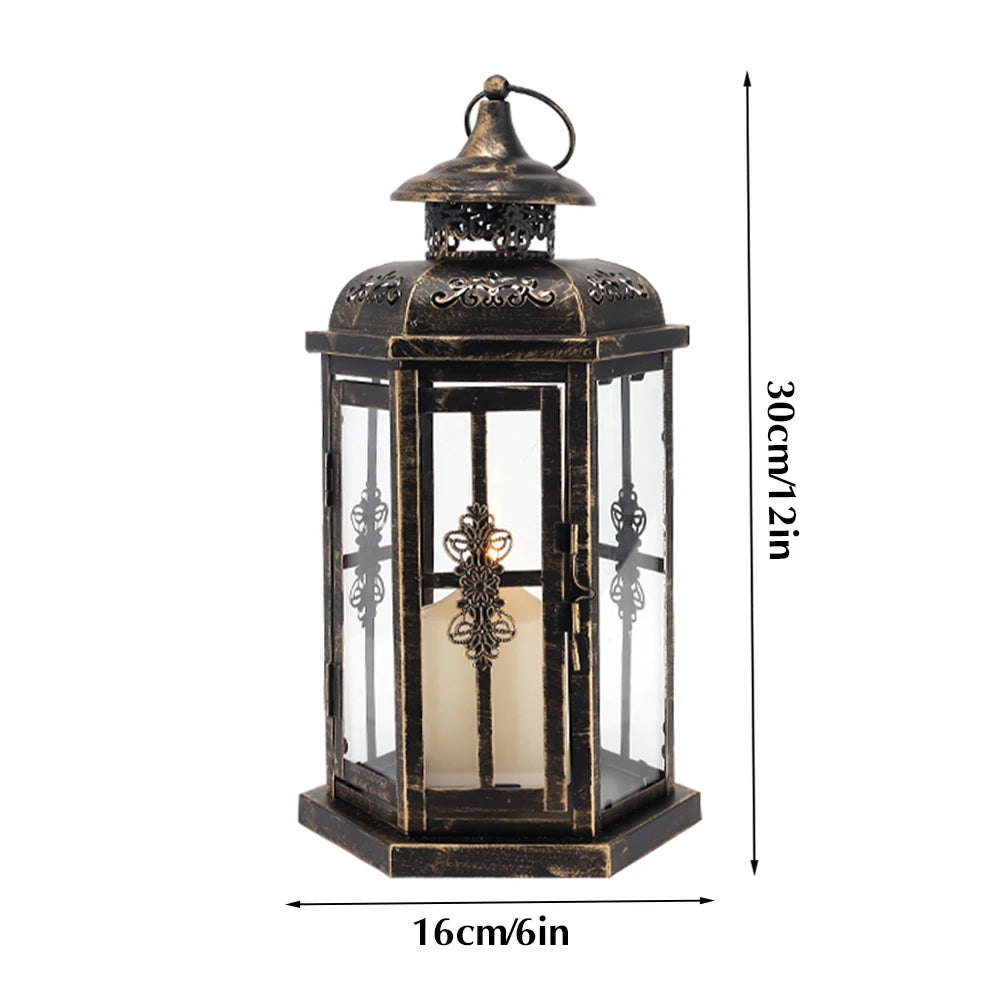 lanterne vintage métal fer ornements floraux transparent noire décoration intérieure mariage bougie inclusion anneaux