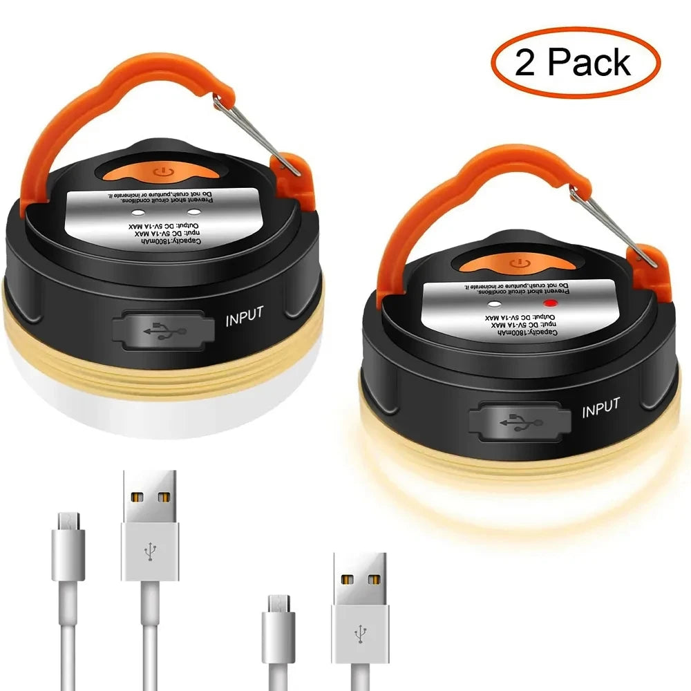 lampe camping portable rechargeable noir orange moderne pince carabine câble usb camping randonnée nocturne