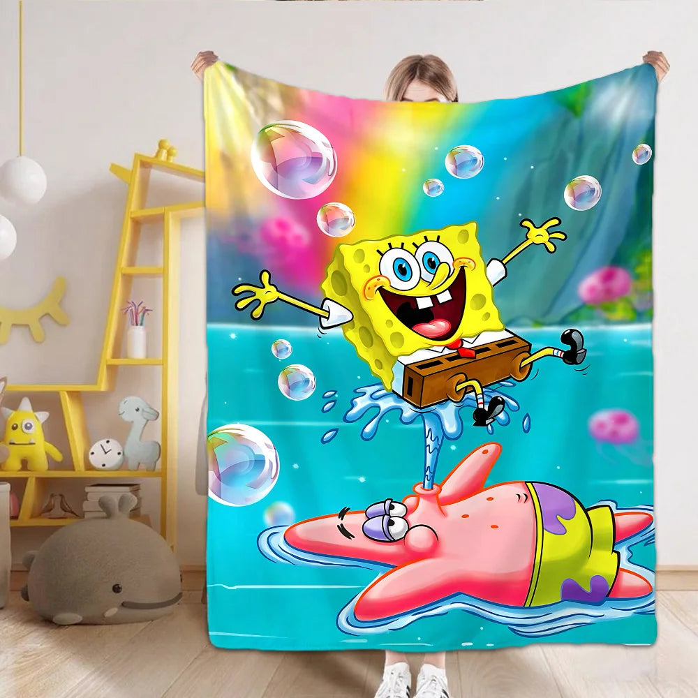 couverture polaire dessin animé bob l'éponge multicolore bleu vert enfant moderne hand wash toutes