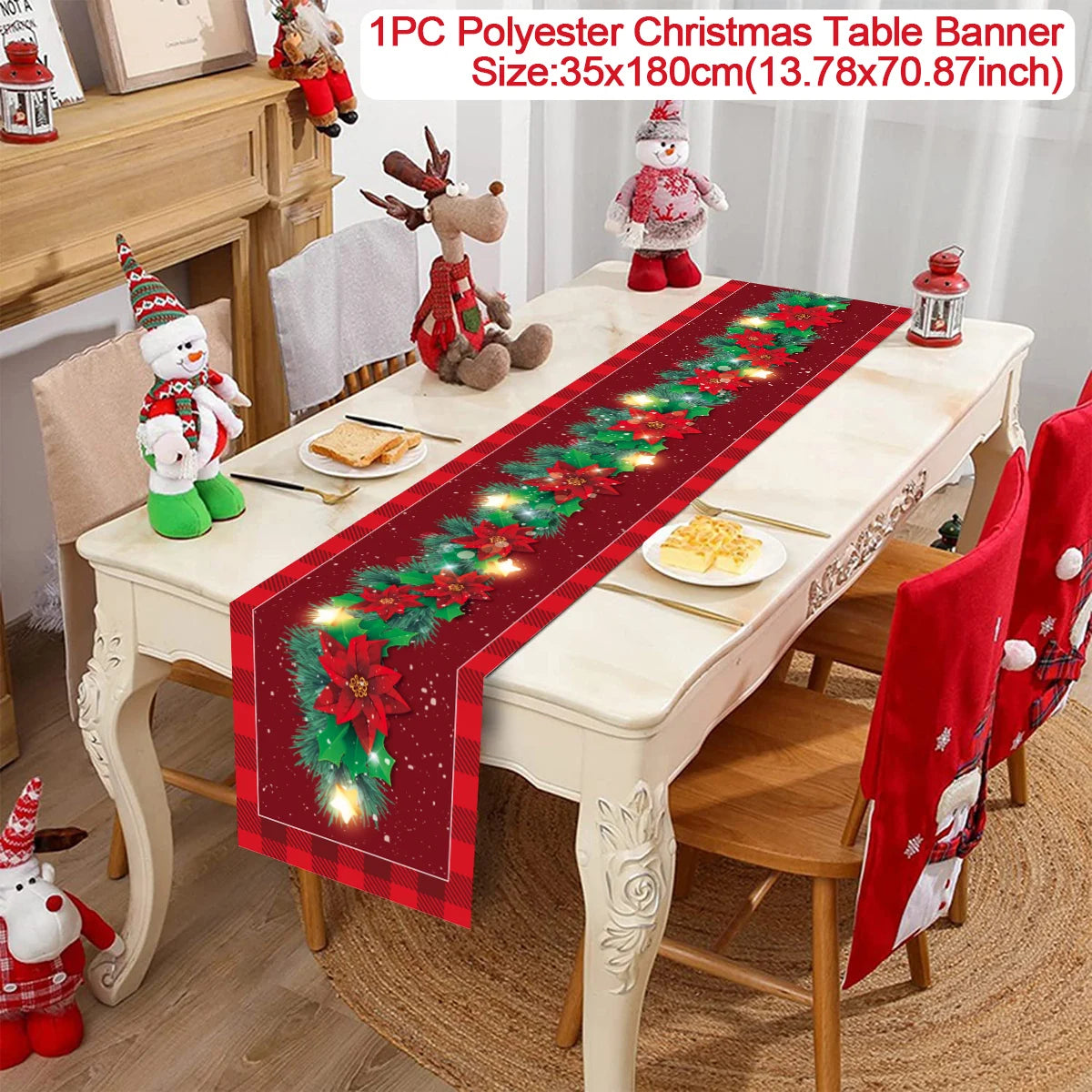 table noel blanche rouge motif poinsettia decoration festive couleurs noel traditionnellements